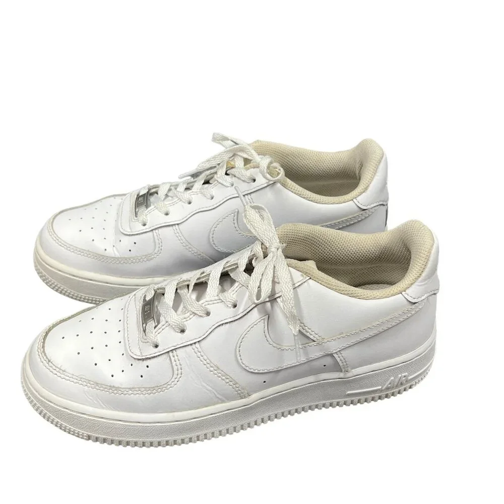 Nike Air‎ Force 1 Kids 6Y White on White Leather Sneakers Low-Top Lace-Up Shoes